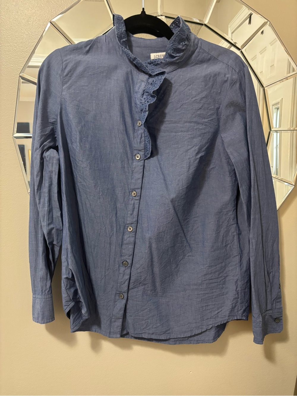 J. Crew Factory Blue Ruffle-Collar Button-Down Shirt